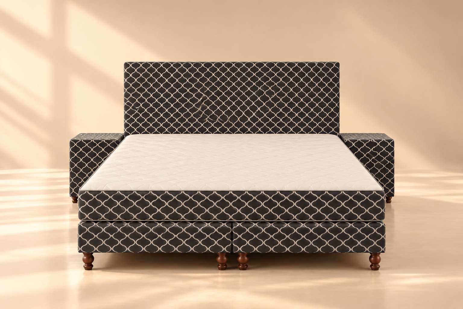 Conjunto de descanso con respaldo y tapizado oscuro de diseño geométrico